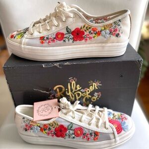 Rare Rifle Paper Co. Embroidered Keds Women's White Floral Shoes sz 11 New